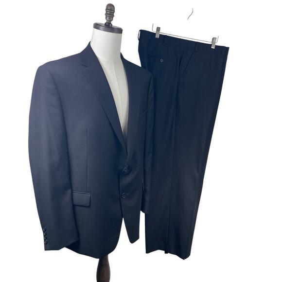 Lauren Ralph Lauren Black Suit Mens 46R Wool 2 Piece Blazer Pants 44x32 FLAW - Picture 1 of 14
